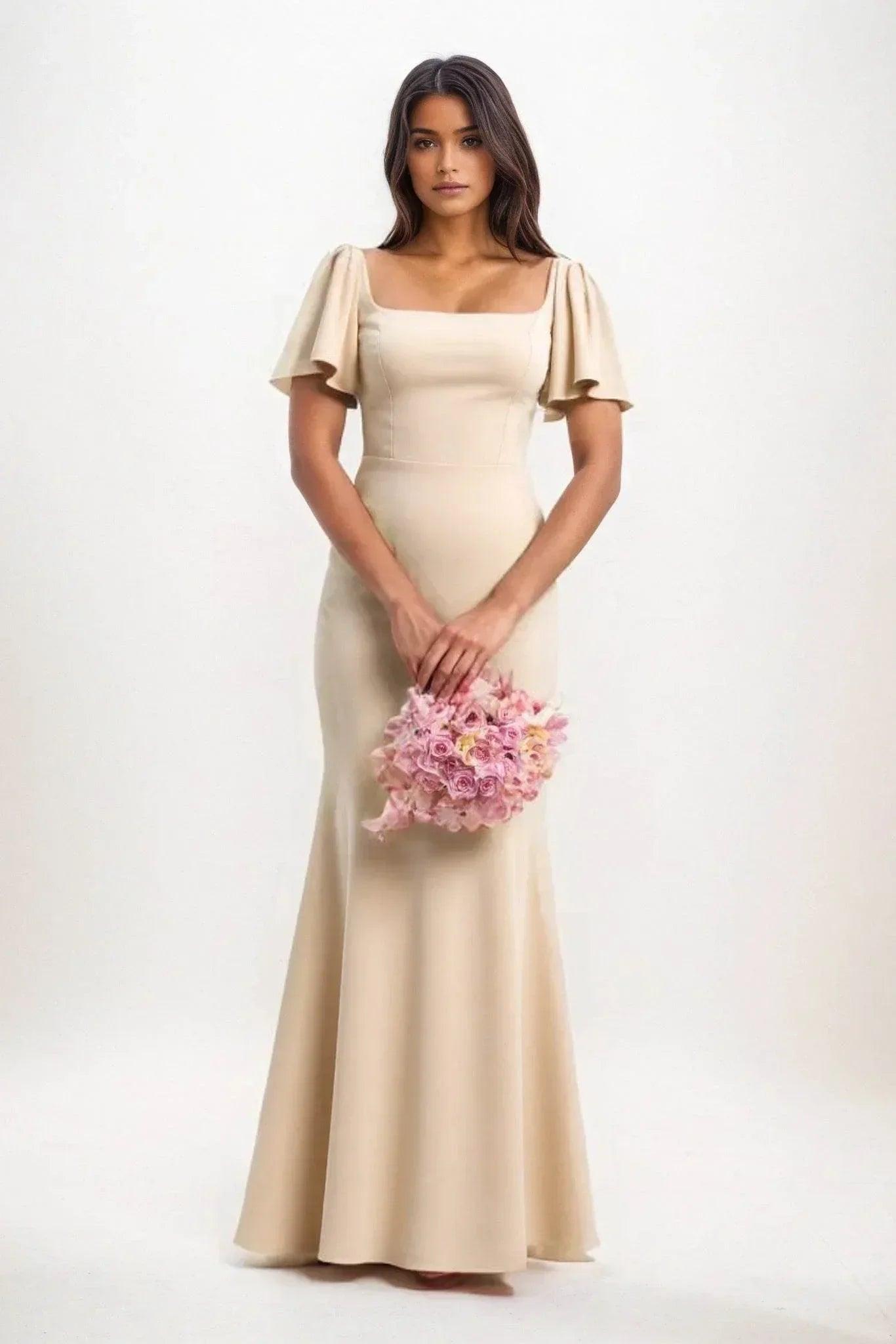 Sheath-Column Maxi Chiffon Dress CB0813CS - Champagne - COCOMELODY